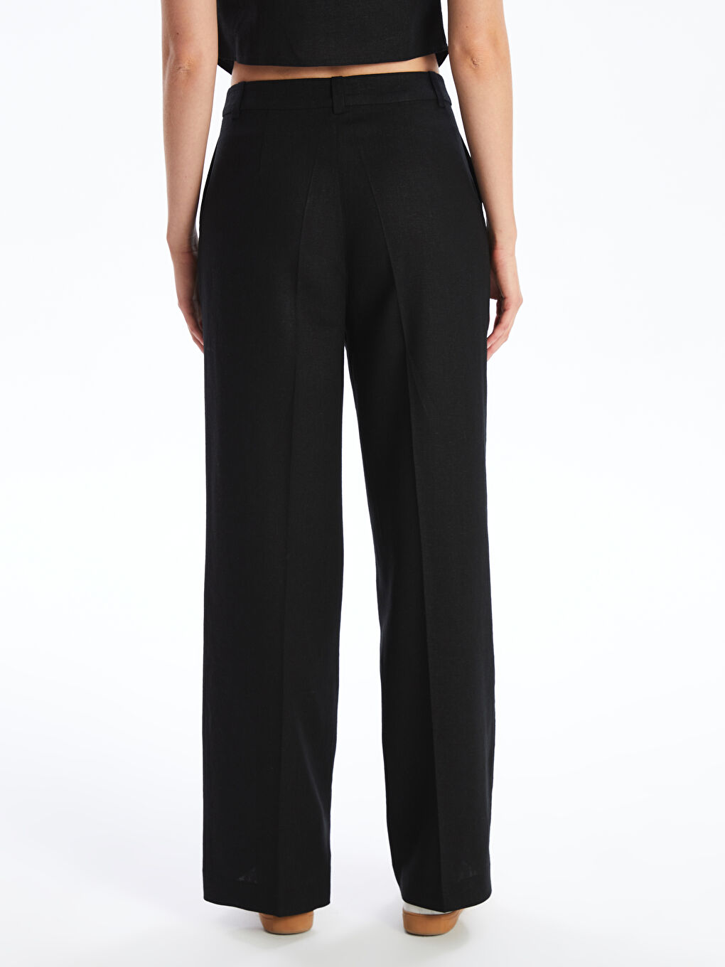Regular Fit Plain Linen Blend Women's Trousers -S4JN91Z8-CVL