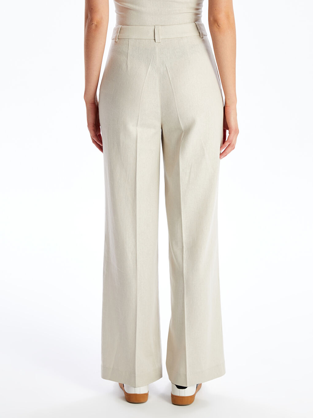 Regular Fit Plain Linen Blend Women's Trousers -S4JN91Z8-VL2