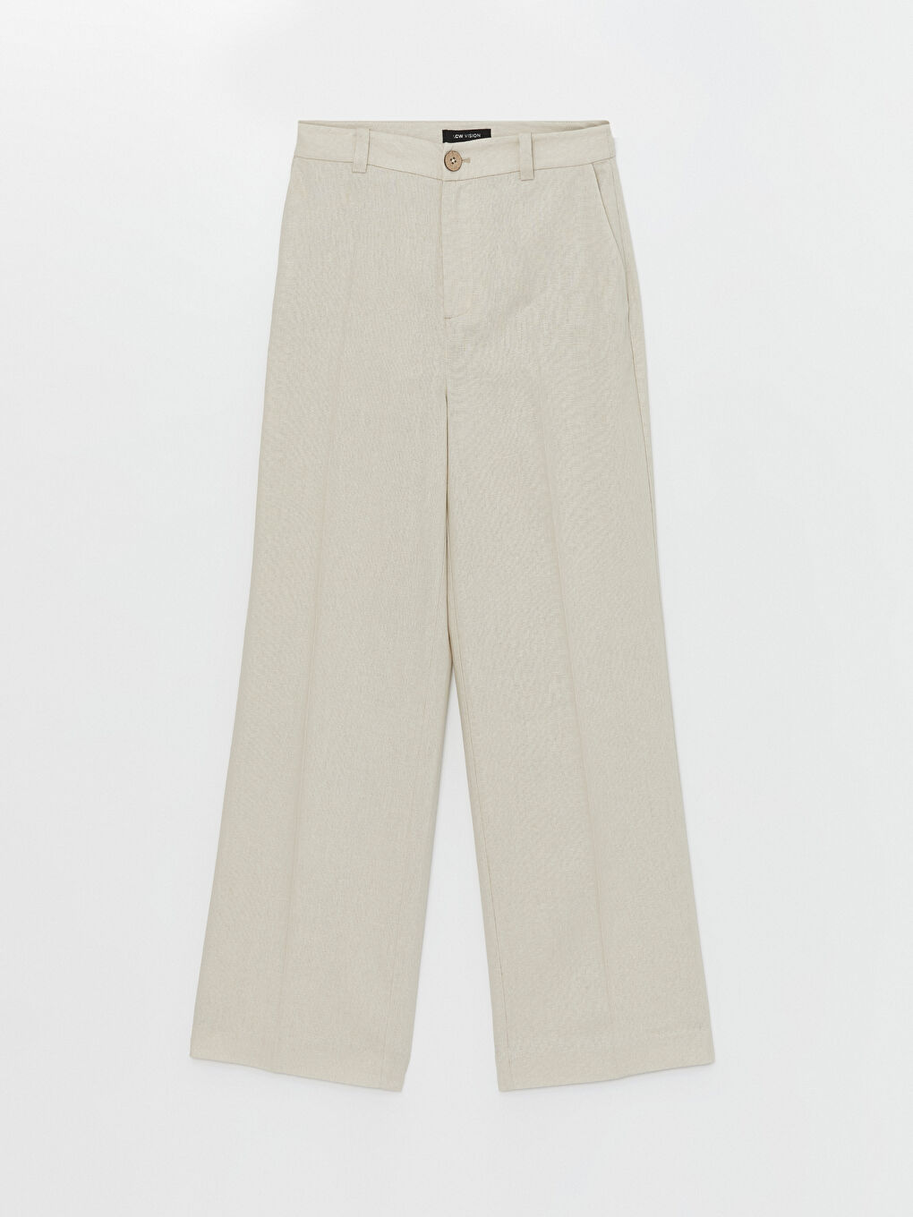 Regular Fit Plain Linen Blend Women's Trousers -S4JN91Z8-VL2