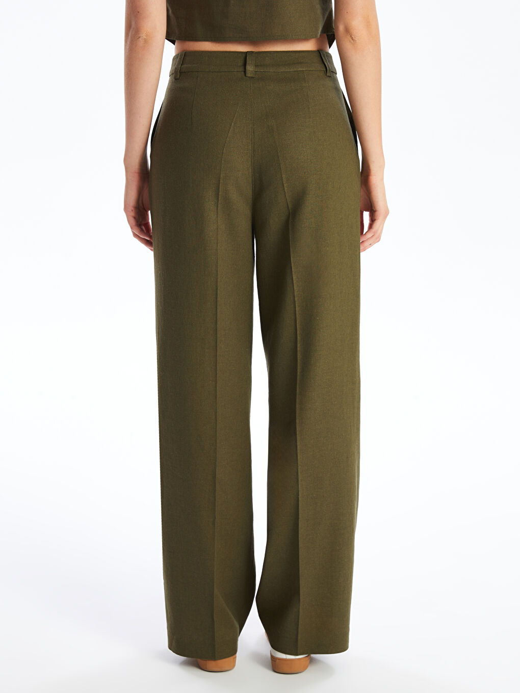 Regular Fit Plain Linen Blend Women's Trousers -S4JN91Z8-YGX