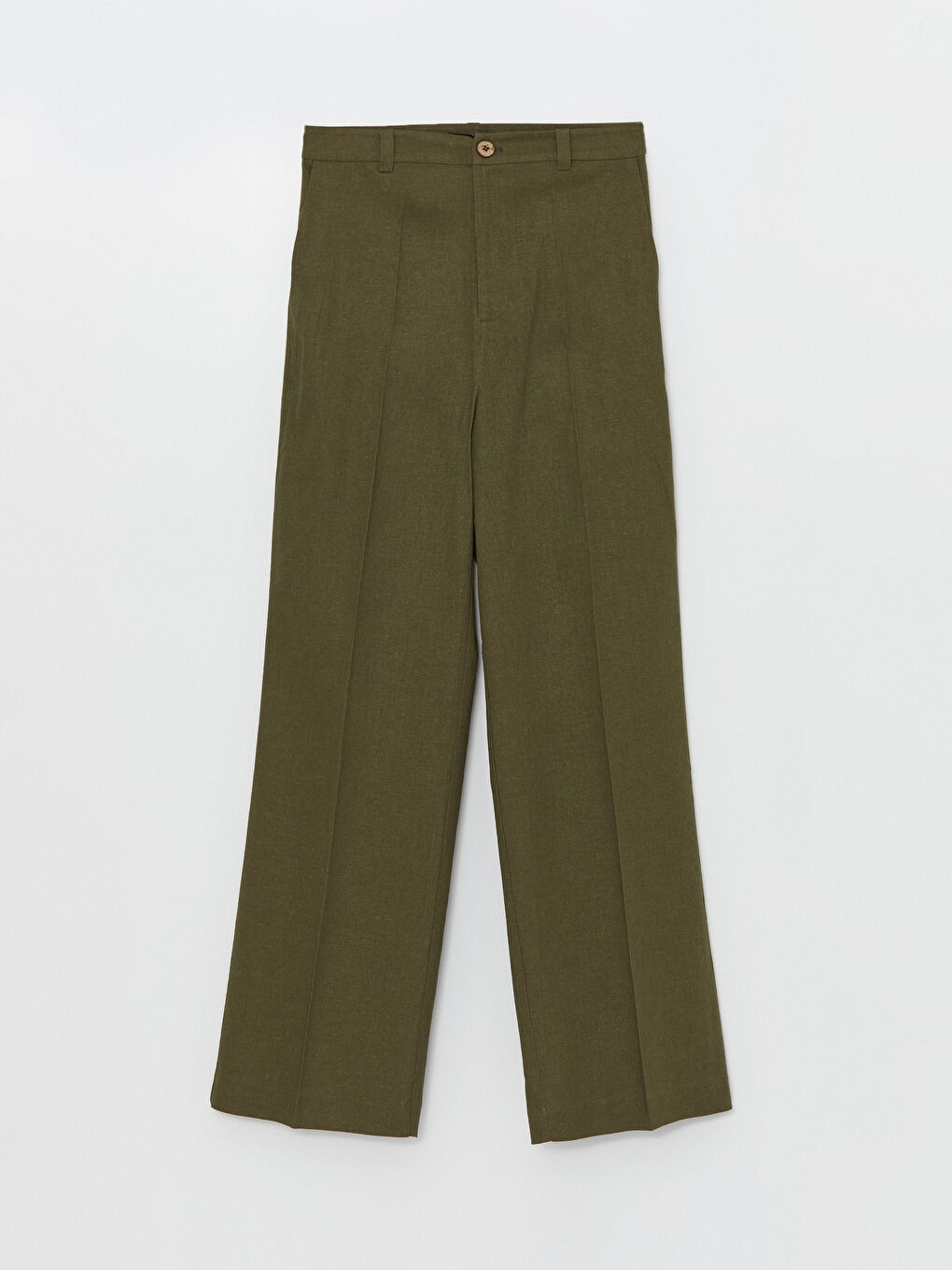 Regular Fit Plain Linen Blend Women's Trousers -S4JN91Z8-YGX
