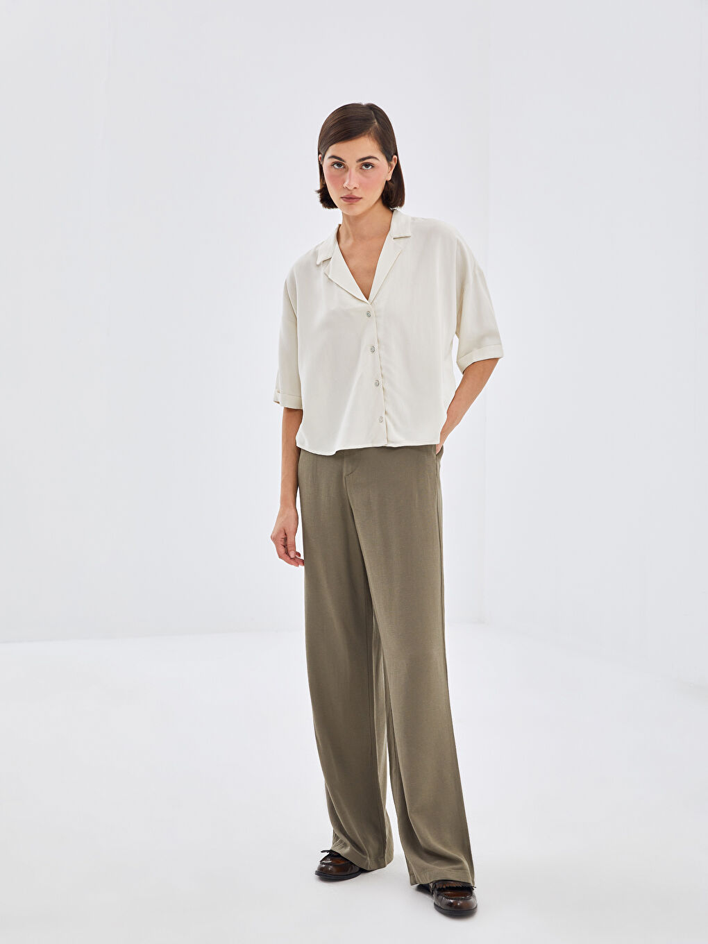 Slim Fit Plain Linen Blend Women's Trousers