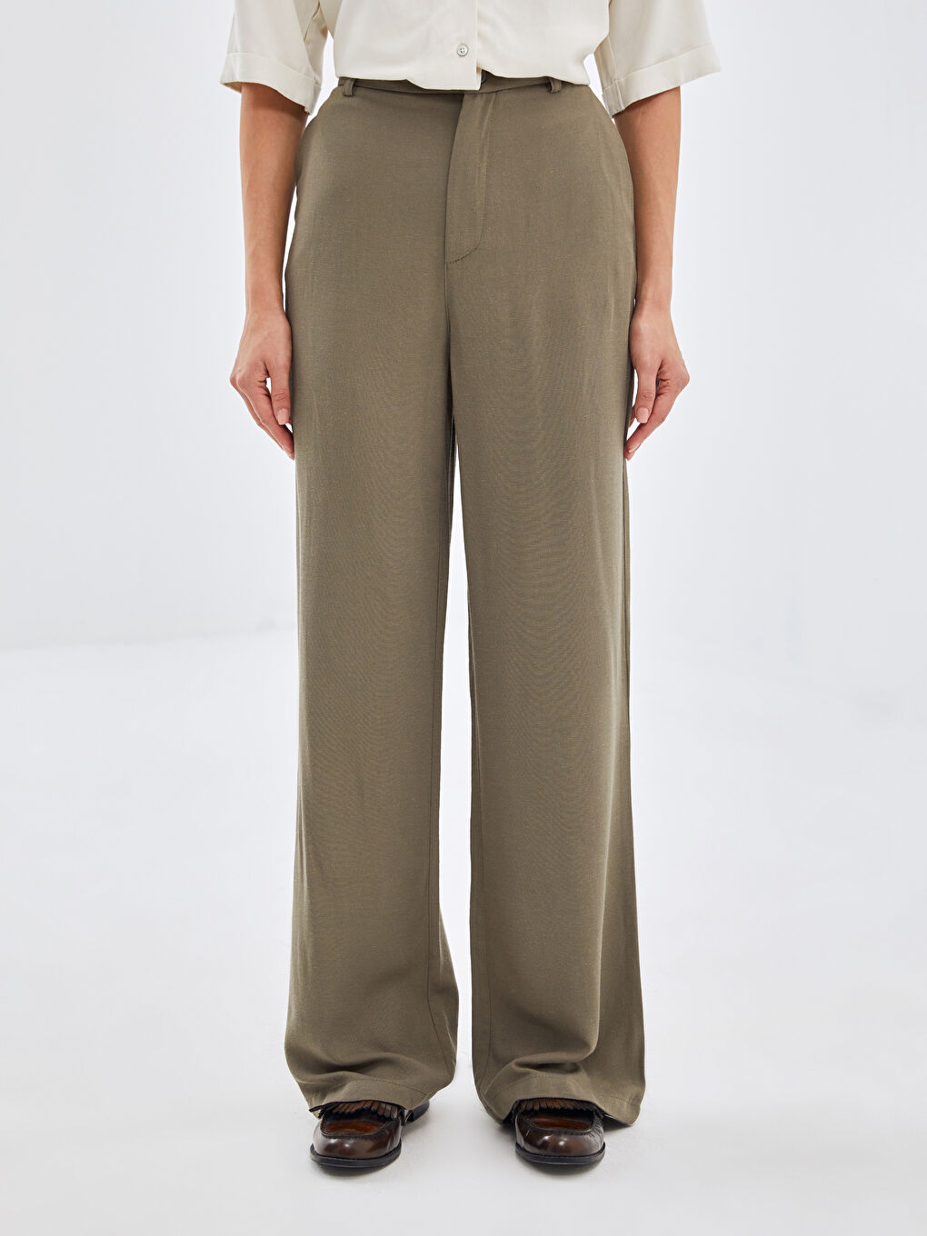 Slim Fit Plain Linen Blend Women's Trousers-1