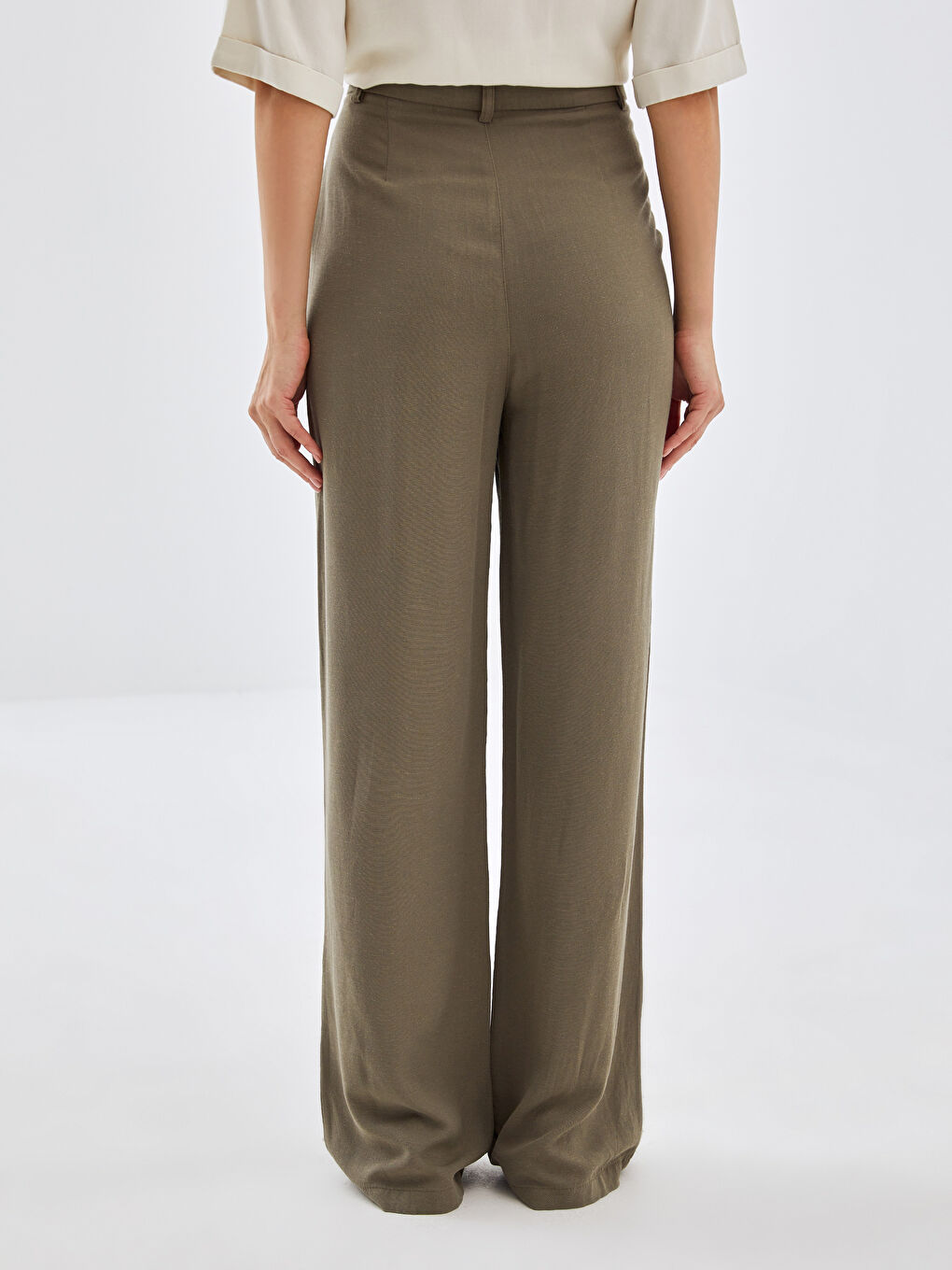 Slim Fit Plain Linen Blend Women's Trousers-2