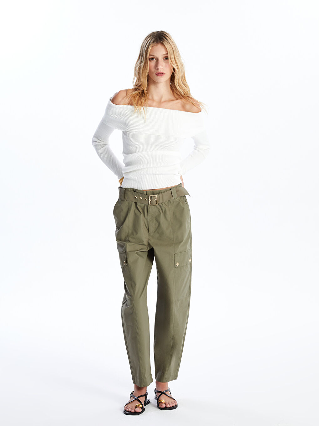 Belted Waist Slim Fit Women's Cargo Trousers -S4JN98Z8-HDA