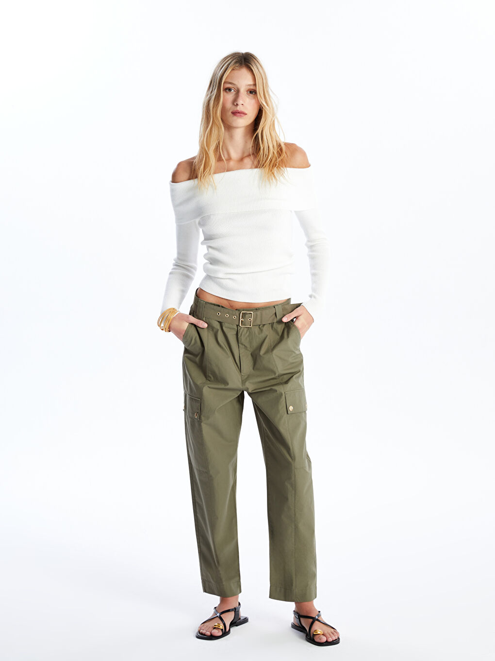 Belted Waist Slim Fit Women's Cargo Trousers -S4JN98Z8-HDA