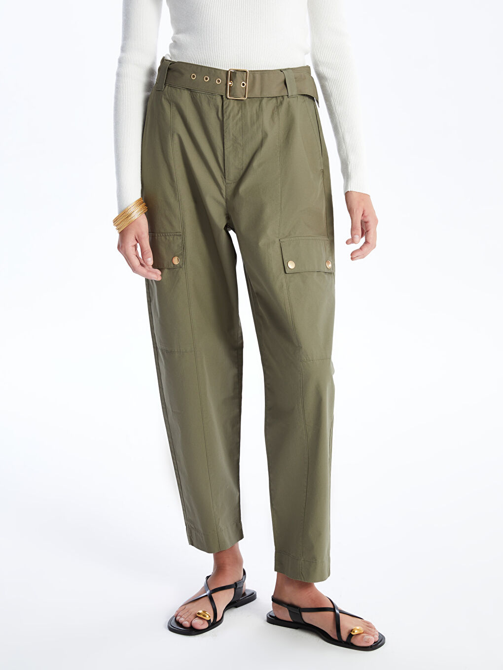 Belted Waist Slim Fit Women's Cargo Trousers -S4JN98Z8-HDA