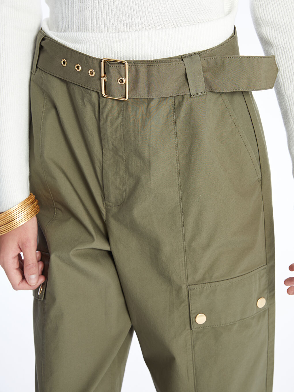 Belted Waist Slim Fit Women's Cargo Trousers -S4JN98Z8-HDA