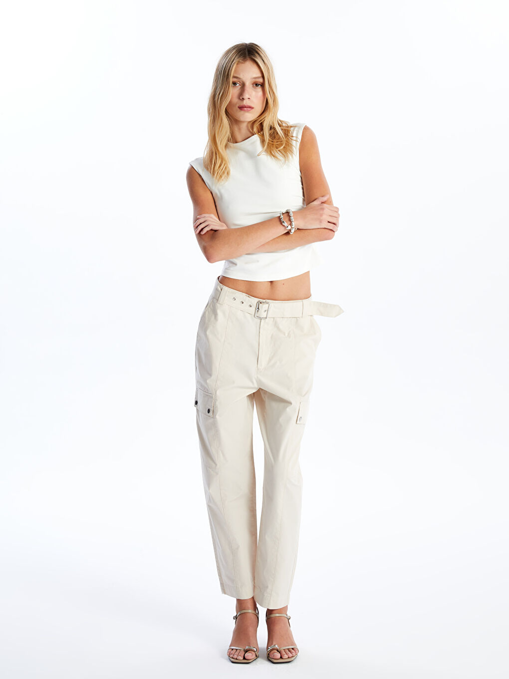 Belted Waist Slim Fit Women's Cargo Trousers -S4JN98Z8-VF5
