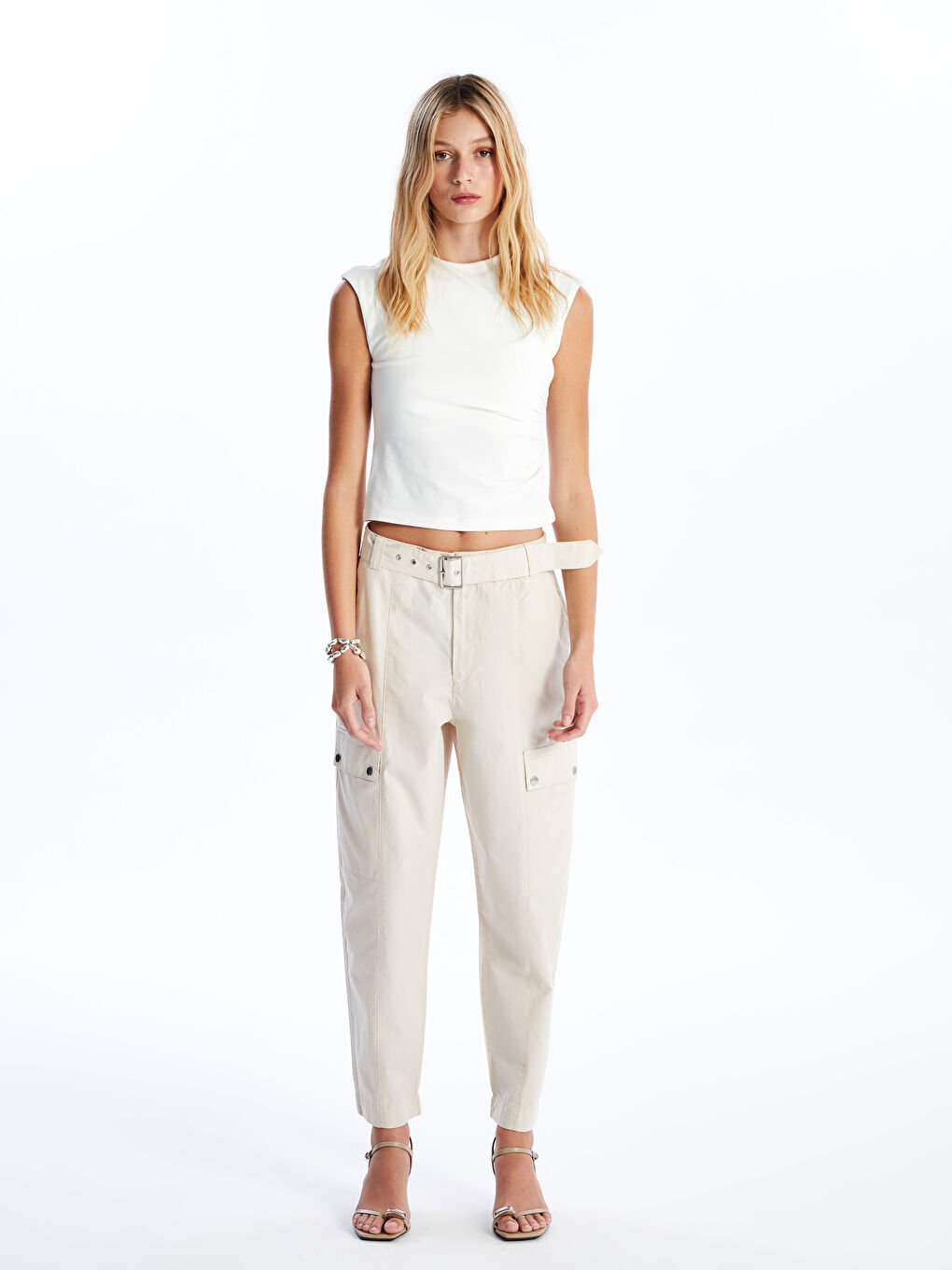 Belted Waist Slim Fit Women's Cargo Trousers -S4JN98Z8-VF5