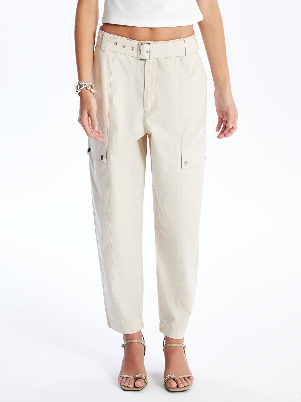 Belted Waist Slim Fit Women's Cargo Trousers -S4JN98Z8-VF5