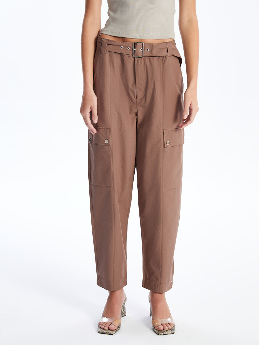 Belted Waist Slim Fit Women's Cargo Trousers -S4JN98Z8-YH8