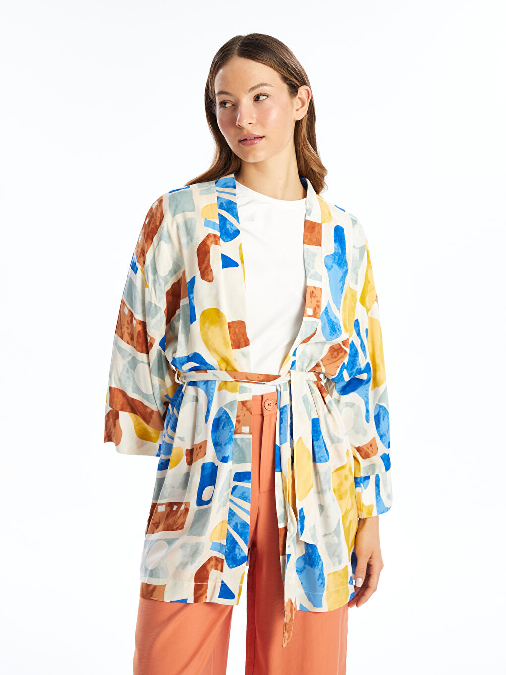 Женское кимоно с шалевым воротником и принтом