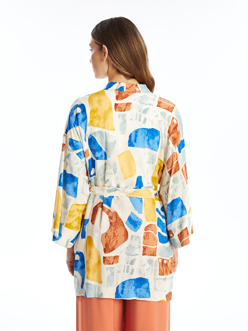 Женское кимоно с шалевым воротником и принтом-3