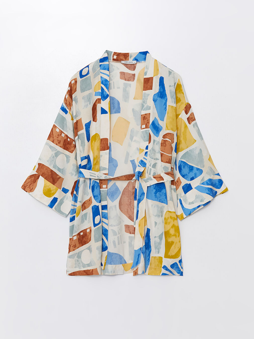 Женское кимоно с шалевым воротником и принтом-4