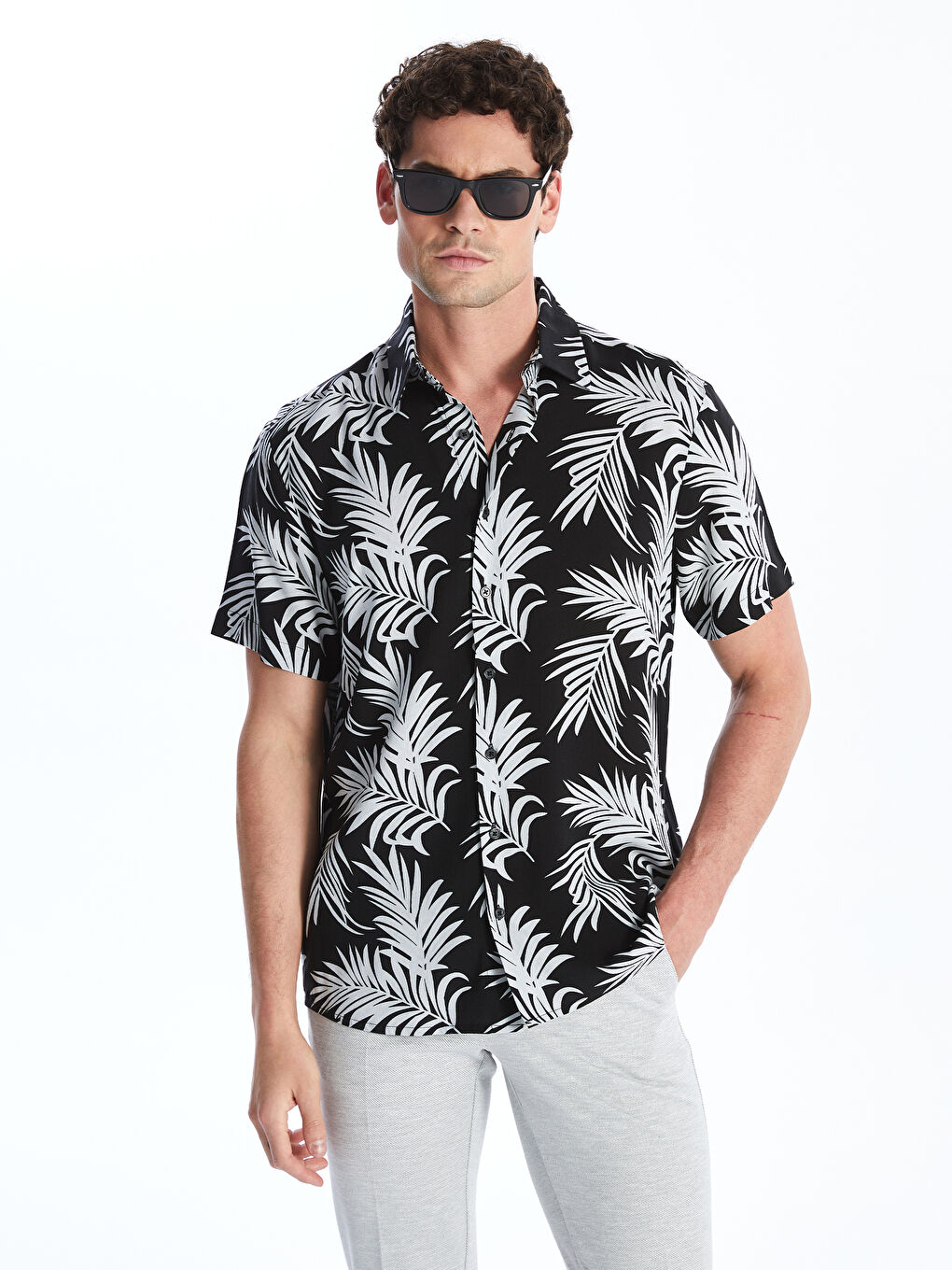 რეგულარული მორგება ვისკოზის მამაკაცის პერანგი-1