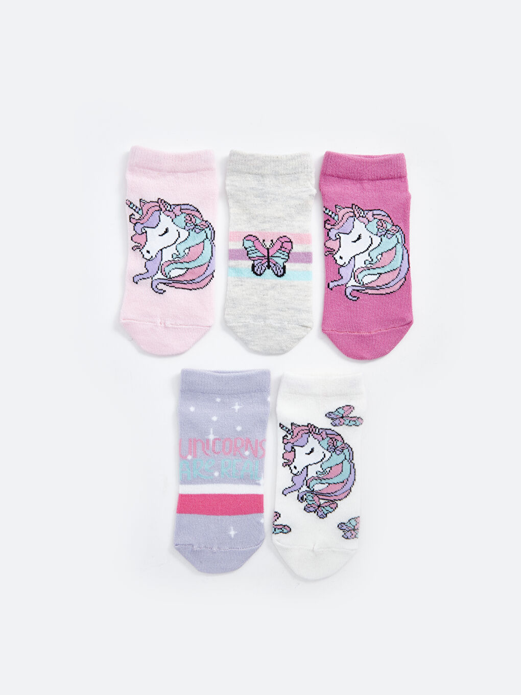 Pembe Desenli Kız Çocuk Patik Çorap 5'li