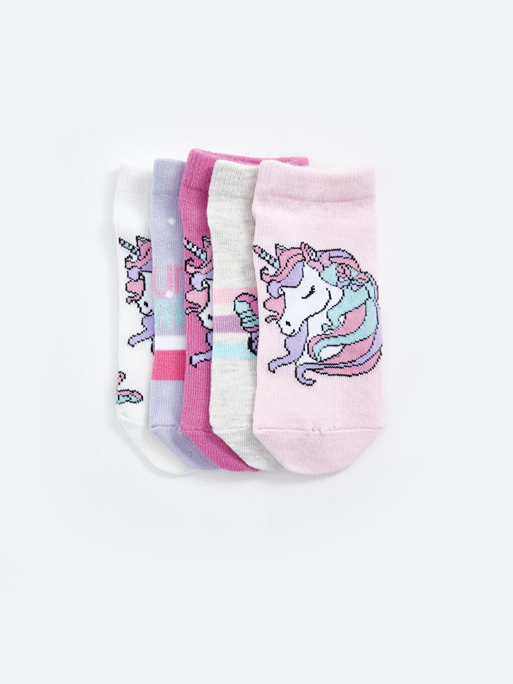 Pembe Desenli Kız Çocuk Patik Çorap 5'li-1