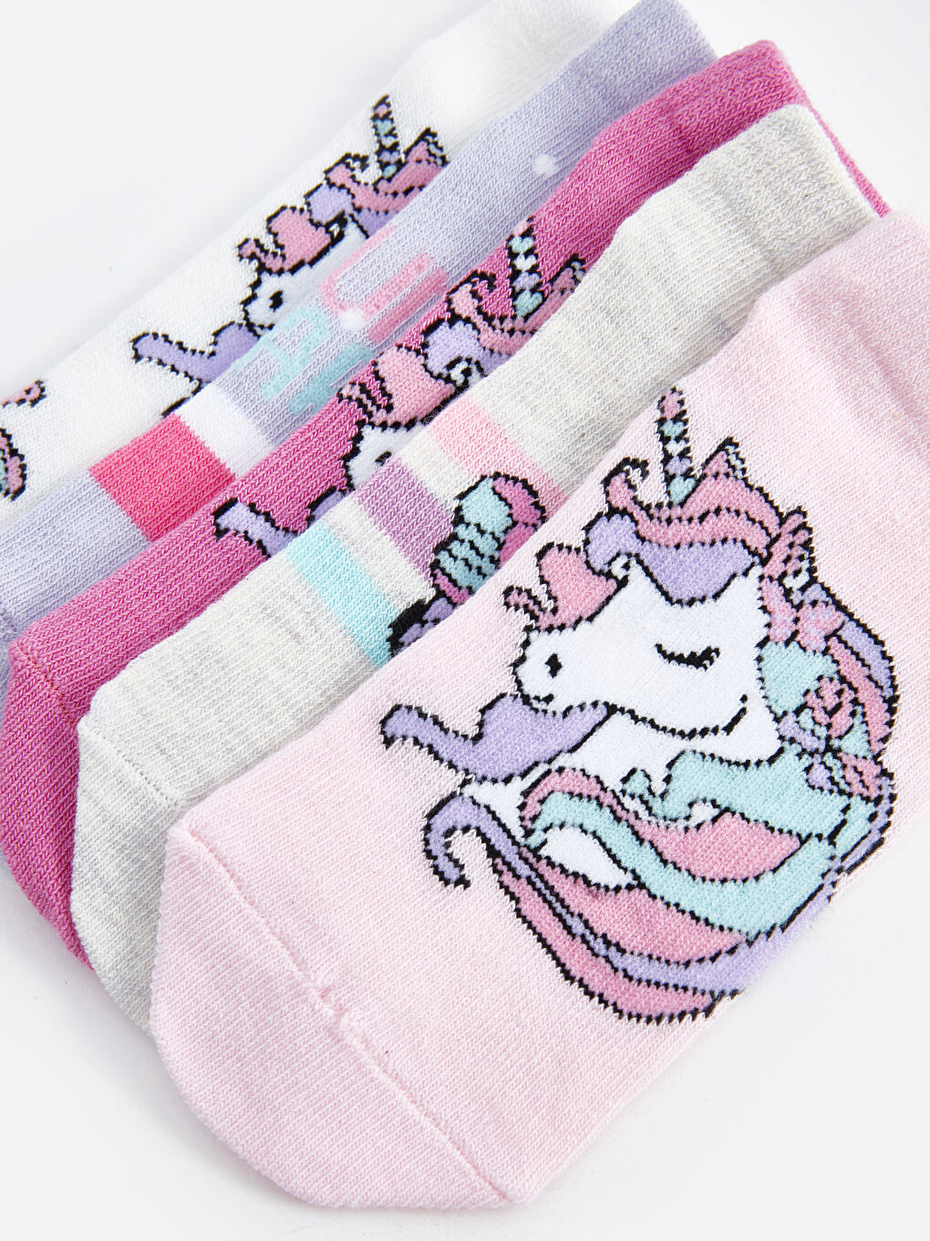 Pembe Desenli Kız Çocuk Patik Çorap 5'li-2