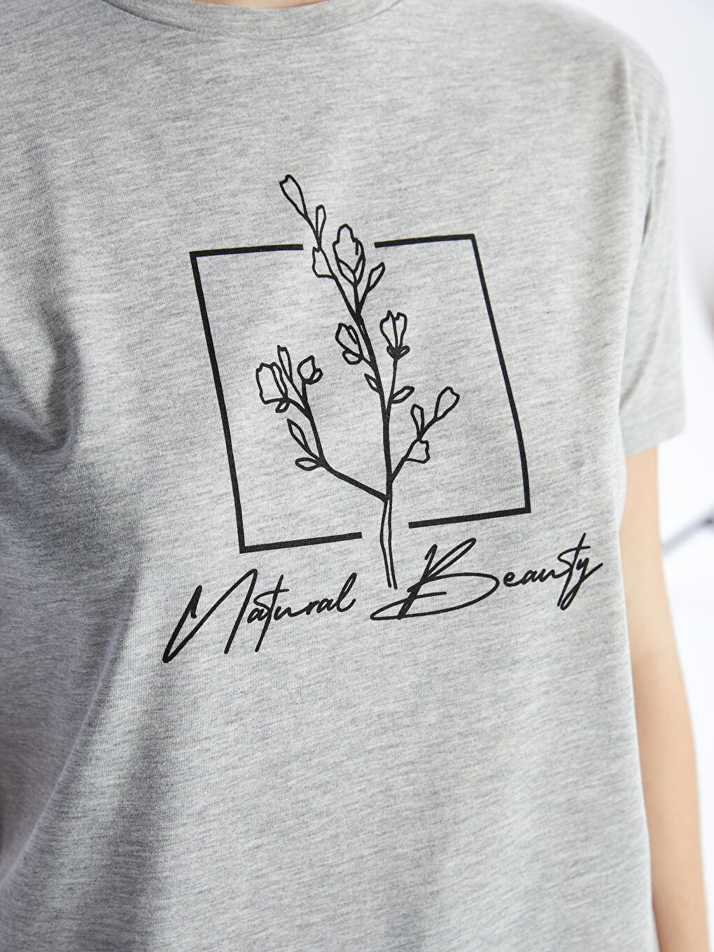 Gri Bisiklet Yaka Baskılı Kısa Kollu Kadın Tunik-3