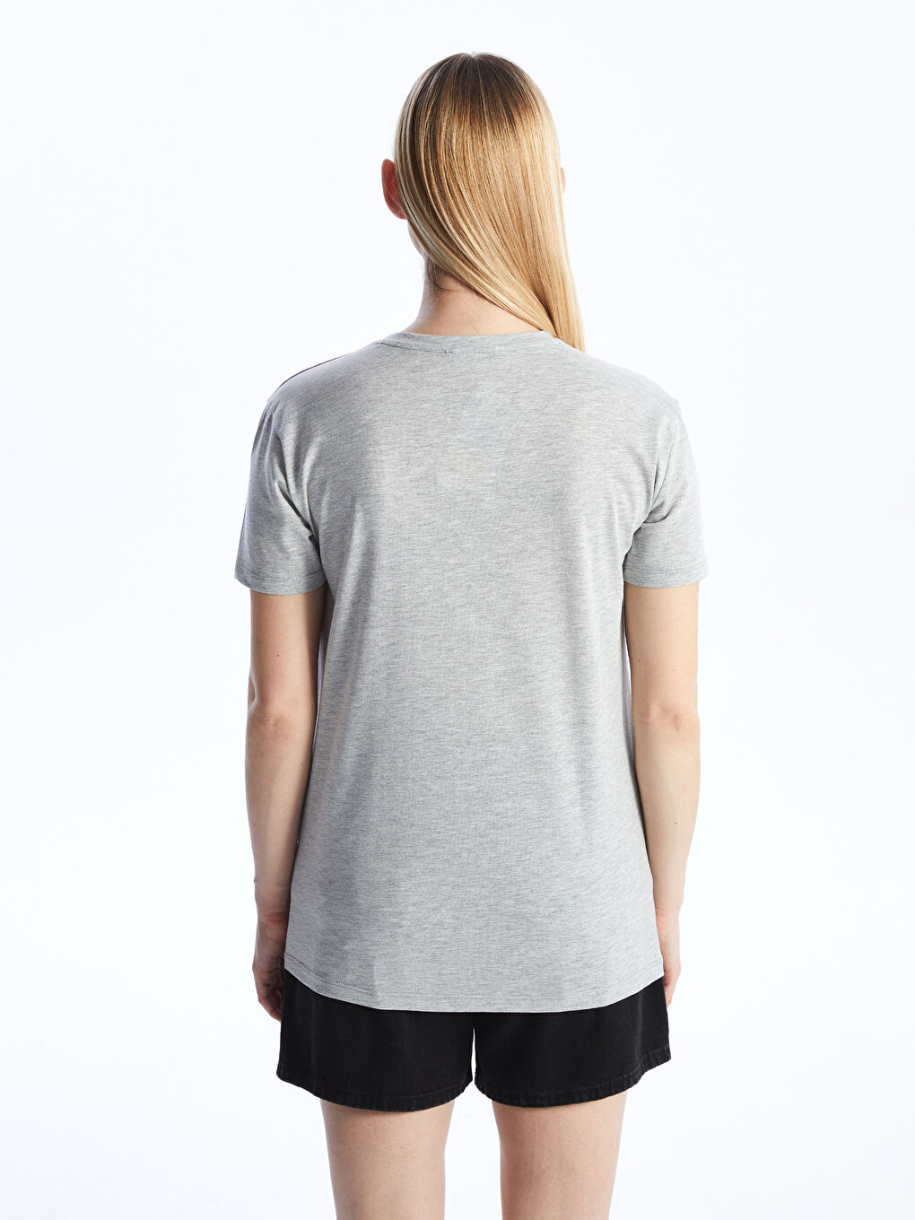 Gri Bisiklet Yaka Baskılı Kısa Kollu Kadın Tunik-4