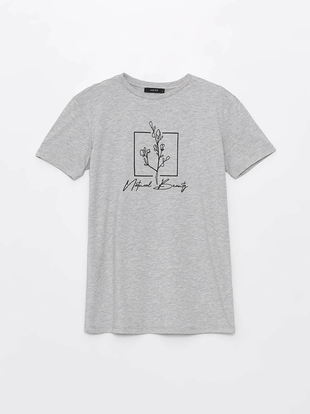 Gri Bisiklet Yaka Baskılı Kısa Kollu Kadın Tunik-5