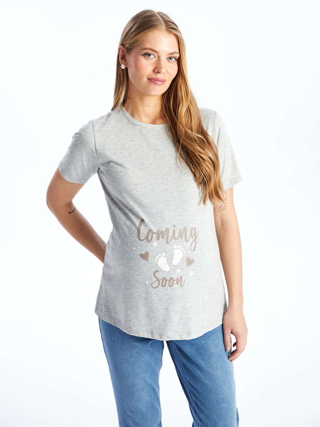 Crew Neck Printed Short Sleeve Maternity T-shirt -S4JO98Z8-CT3