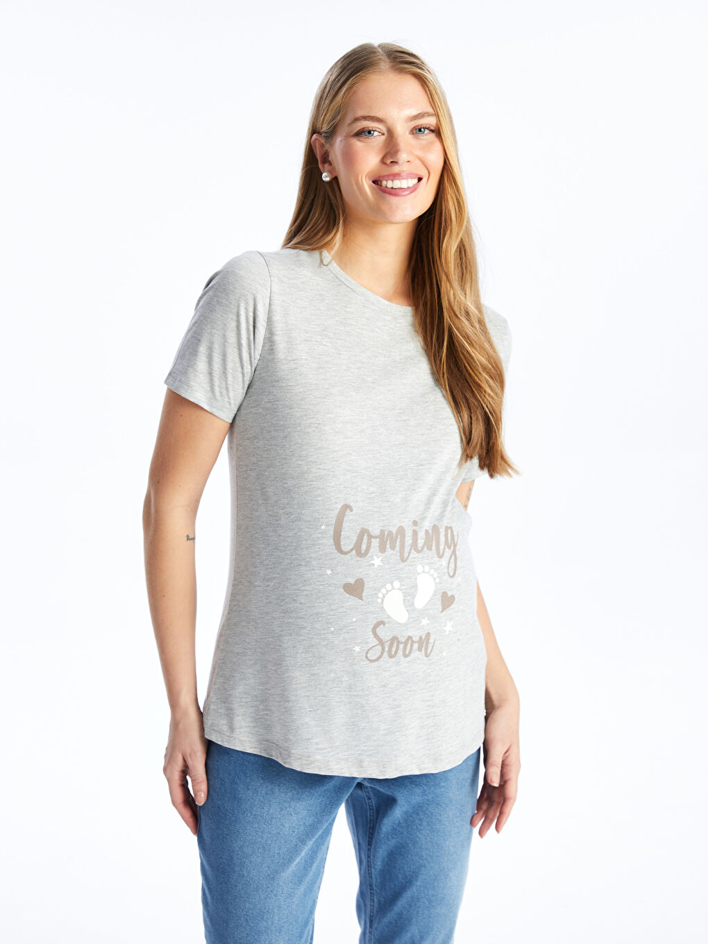 Crew Neck Printed Short Sleeve Maternity T-shirt -S4JO98Z8-CT3
