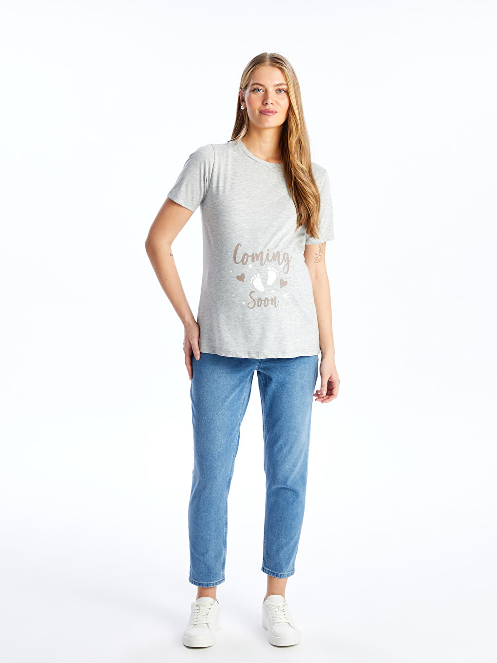 Crew Neck Printed Short Sleeve Maternity T-shirt -S4JO98Z8-CT3