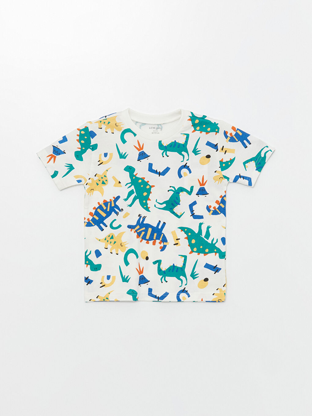 Ekru Bisiklet Yaka Kısa Kollu Baskılı Erkek Bebek Tişört