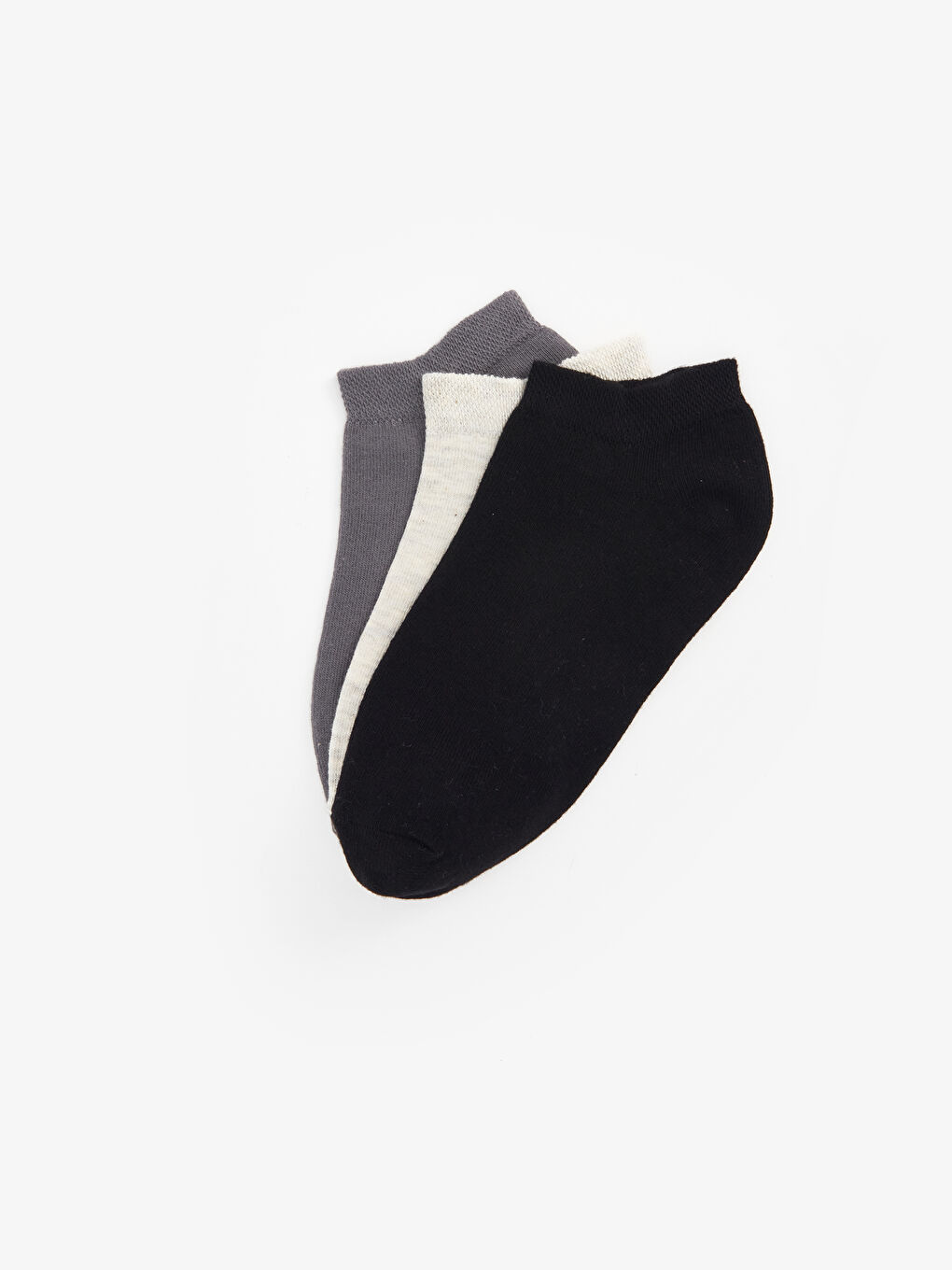 Gri Kadın Düz Patik Çorap 3'lü-1