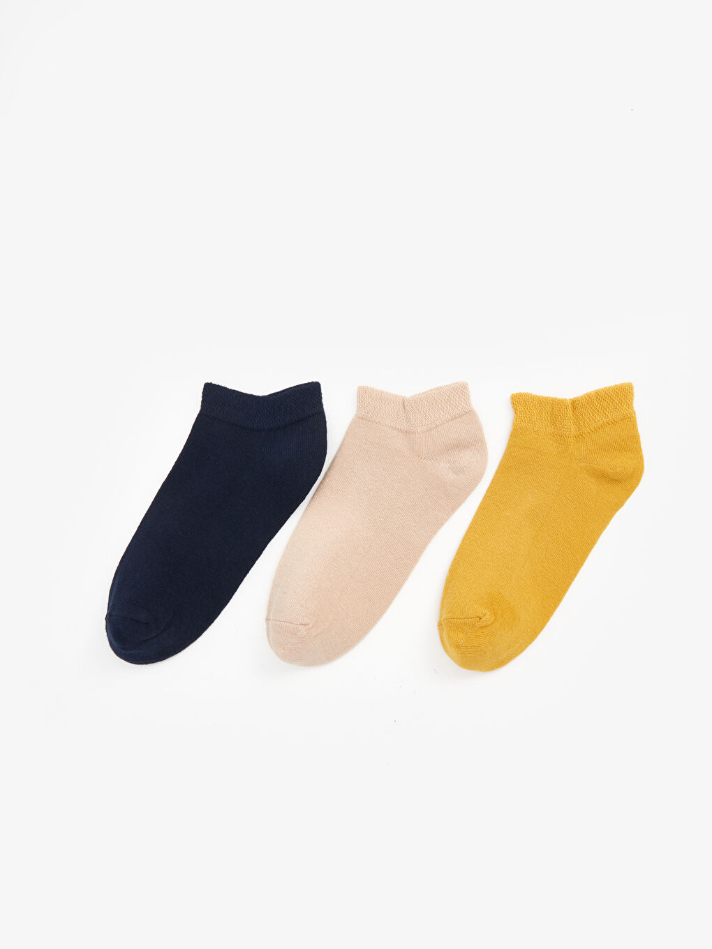 Ekru Kadın Düz Patik Çorap 3'lü
