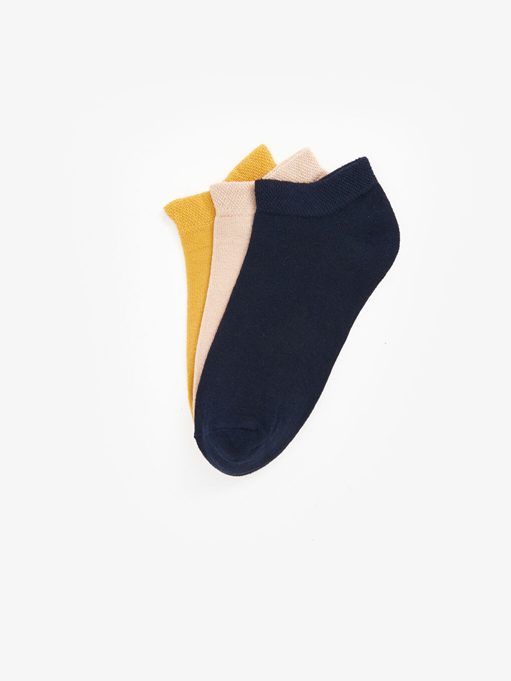 Ekru Kadın Düz Patik Çorap 3'lü-1