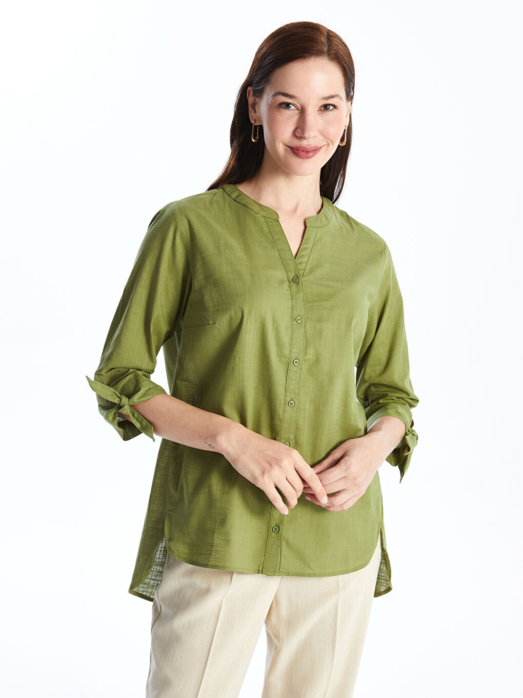 Women's Notch Neck Plain Blouse -S4JP97Z8-HBD