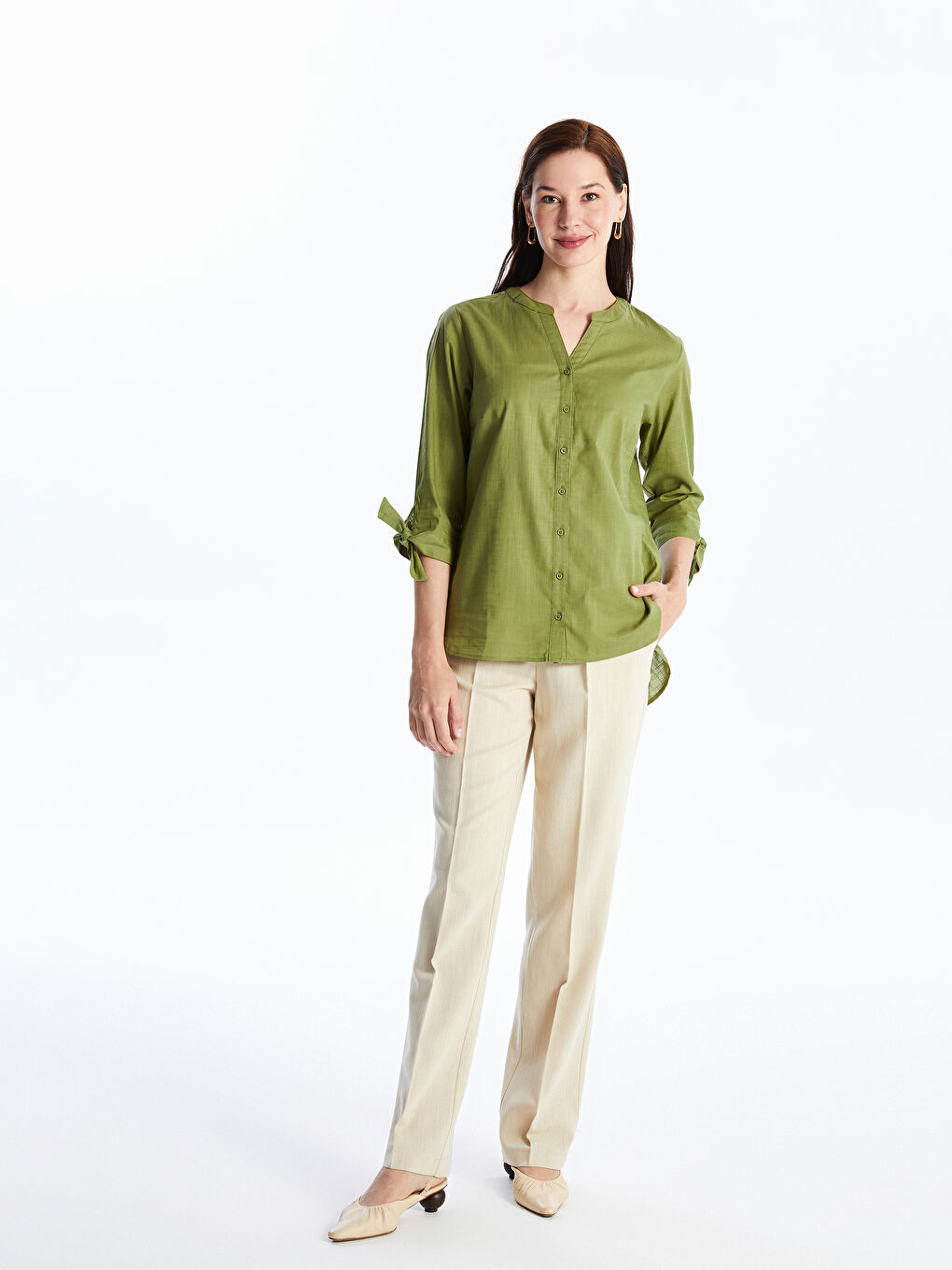 Women's Notch Neck Plain Blouse -S4JP97Z8-HBD
