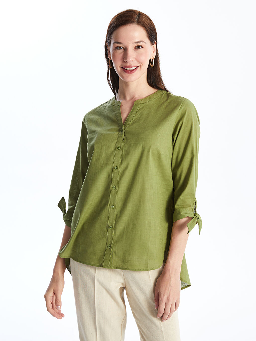 Women's Notch Neck Plain Blouse -S4JP97Z8-HBD