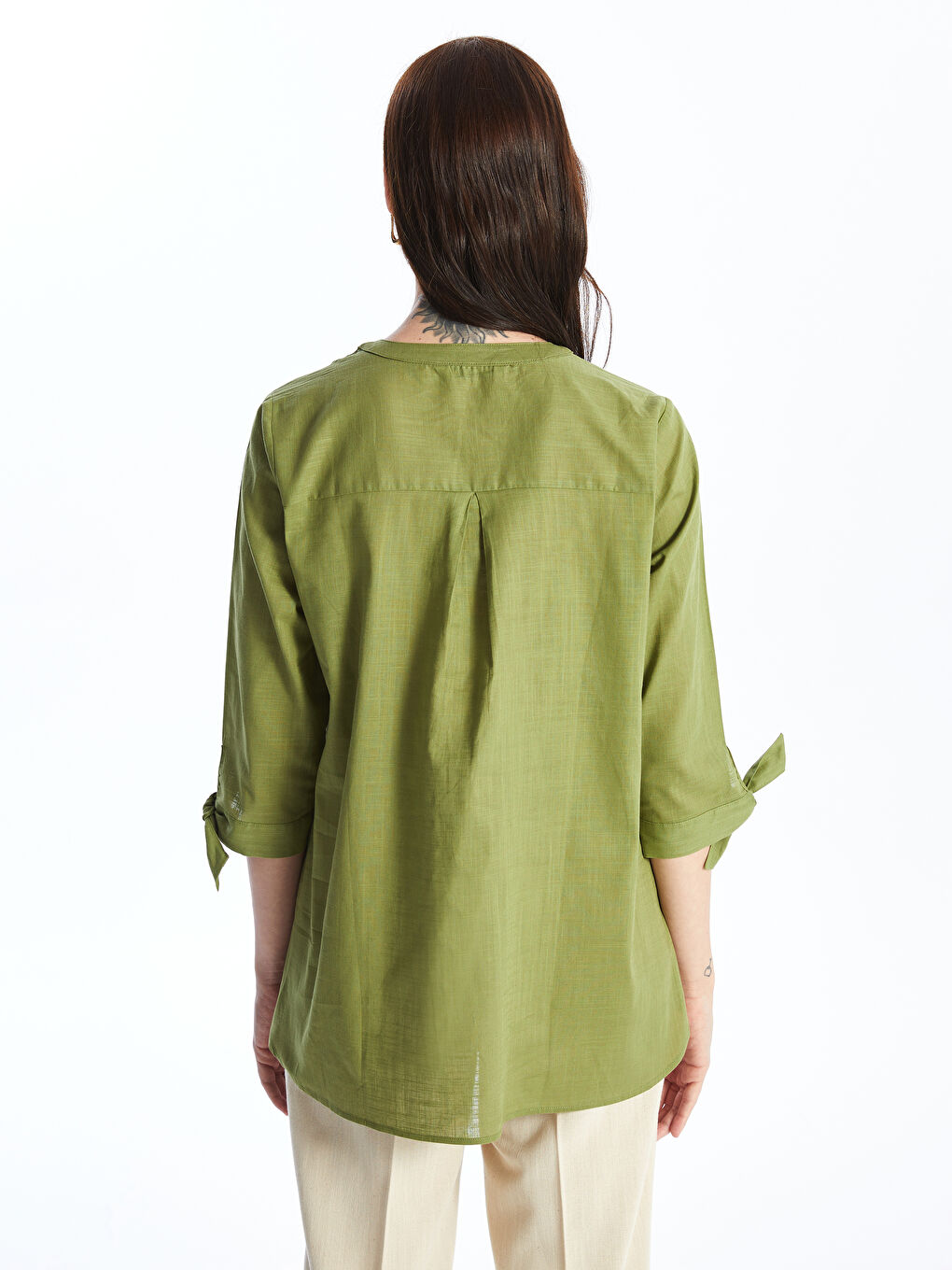 Women's Notch Neck Plain Blouse -S4JP97Z8-HBD