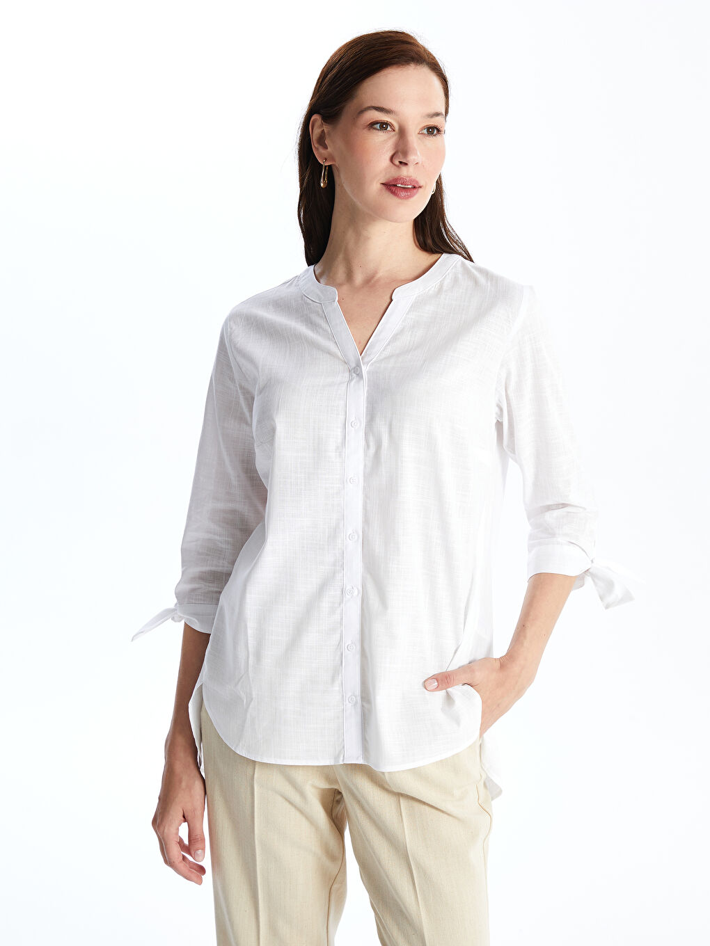 Women's Notch Neck Plain Blouse -S4JP97Z8-KE8