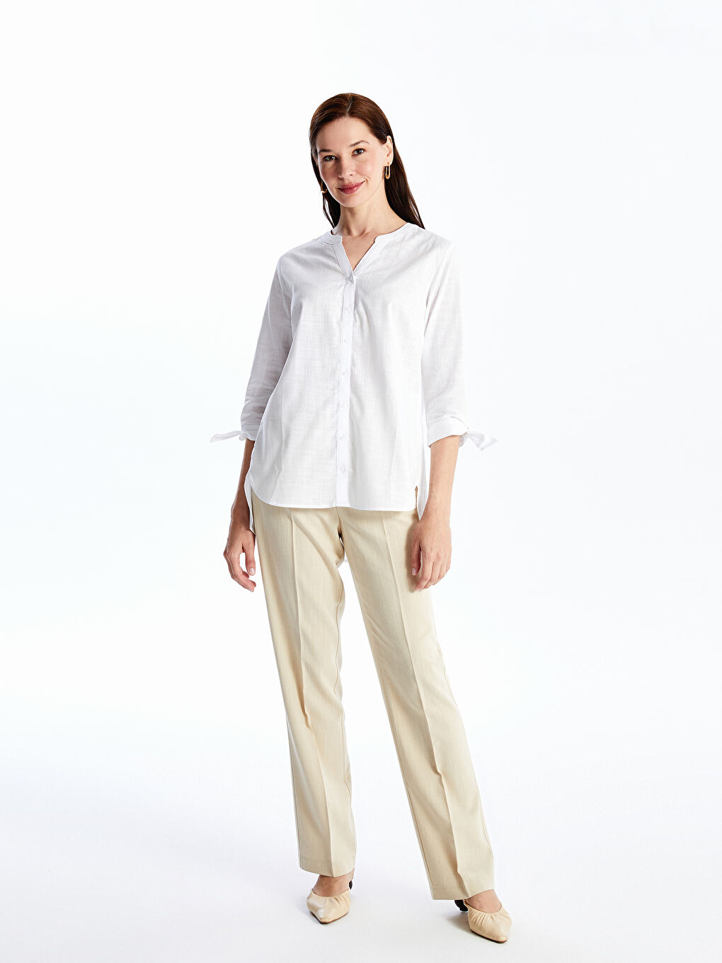 Women's Notch Neck Plain Blouse -S4JP97Z8-KE8