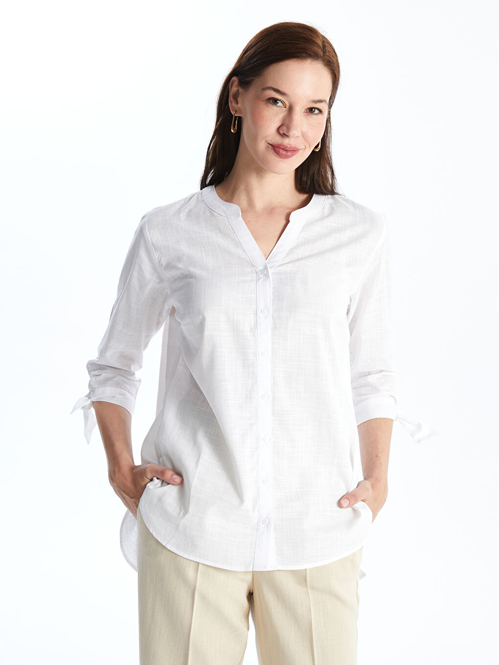 Women's Notch Neck Plain Blouse -S4JP97Z8-KE8