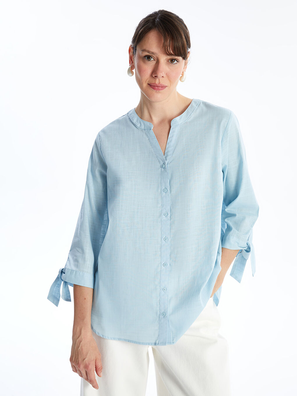 Women's Notch Neck Plain Blouse -S4JP97Z8-PPZ