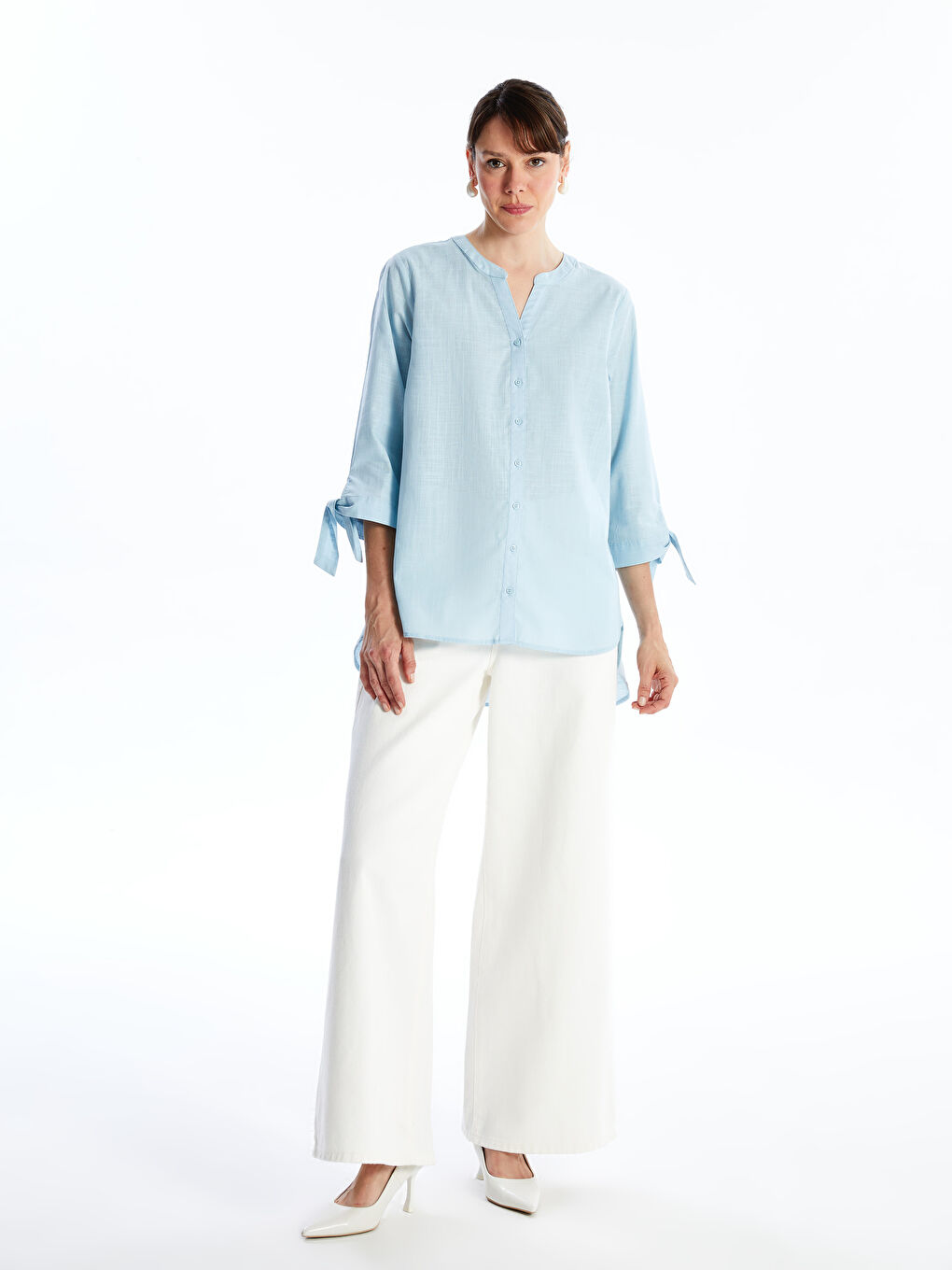 Women's Notch Neck Plain Blouse -S4JP97Z8-PPZ