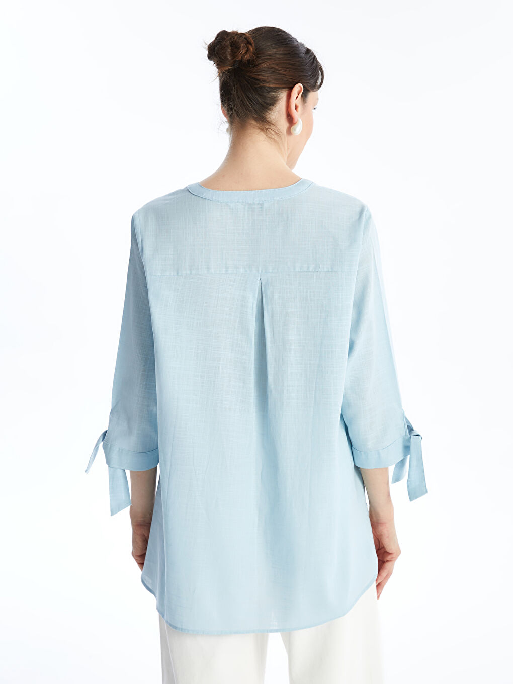 Women's Notch Neck Plain Blouse -S4JP97Z8-PPZ