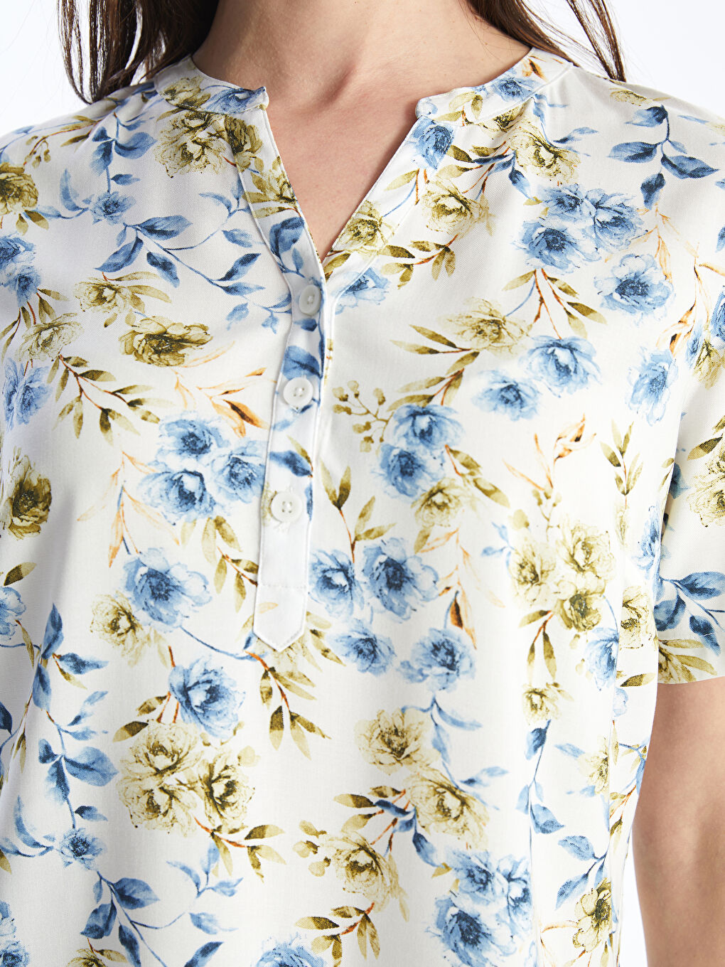 Notch Neck Floral Short Sleeve Women's Blouse -S4JP98Z8-LRA
