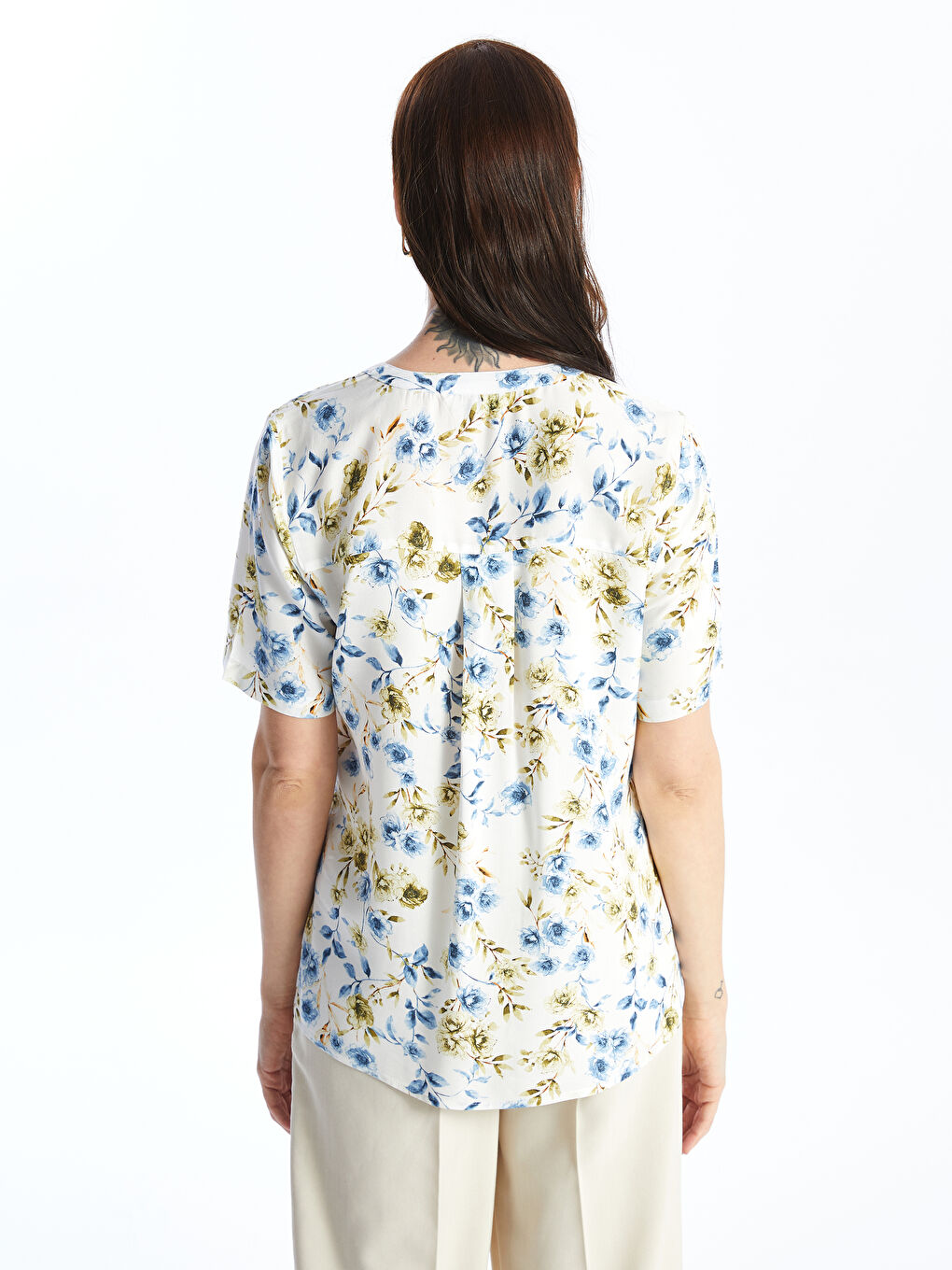 Notch Neck Floral Short Sleeve Women's Blouse -S4JP98Z8-LRA
