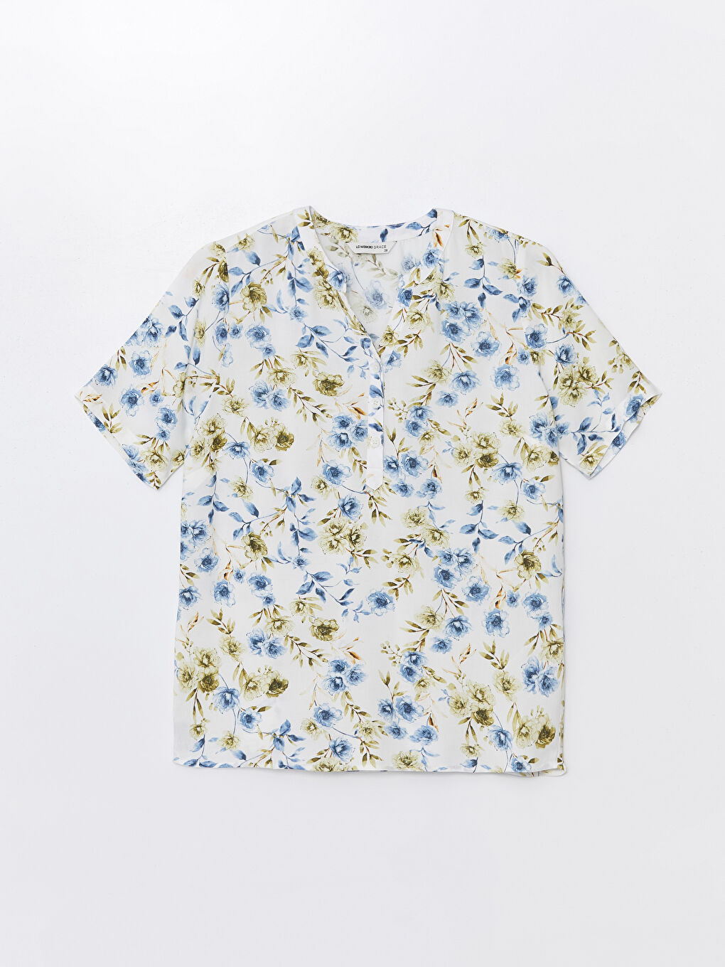 Notch Neck Floral Short Sleeve Women's Blouse -S4JP98Z8-LRA
