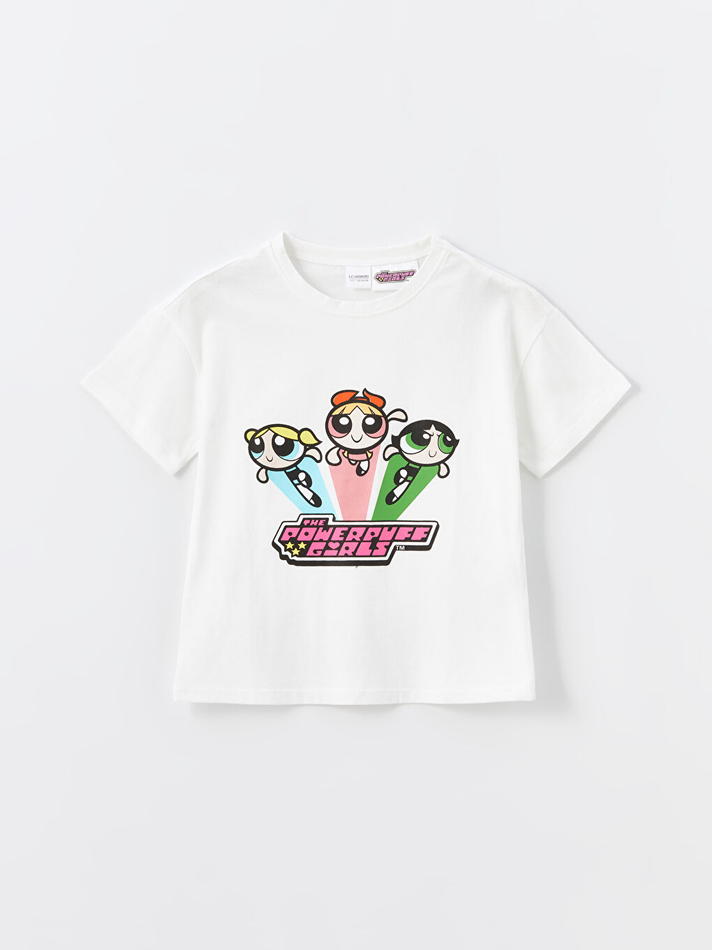 LCW Kids Beyaz Bisiklet Yaka PowerPuff Girls Baskılı Kız Çocuk Pijama Üst