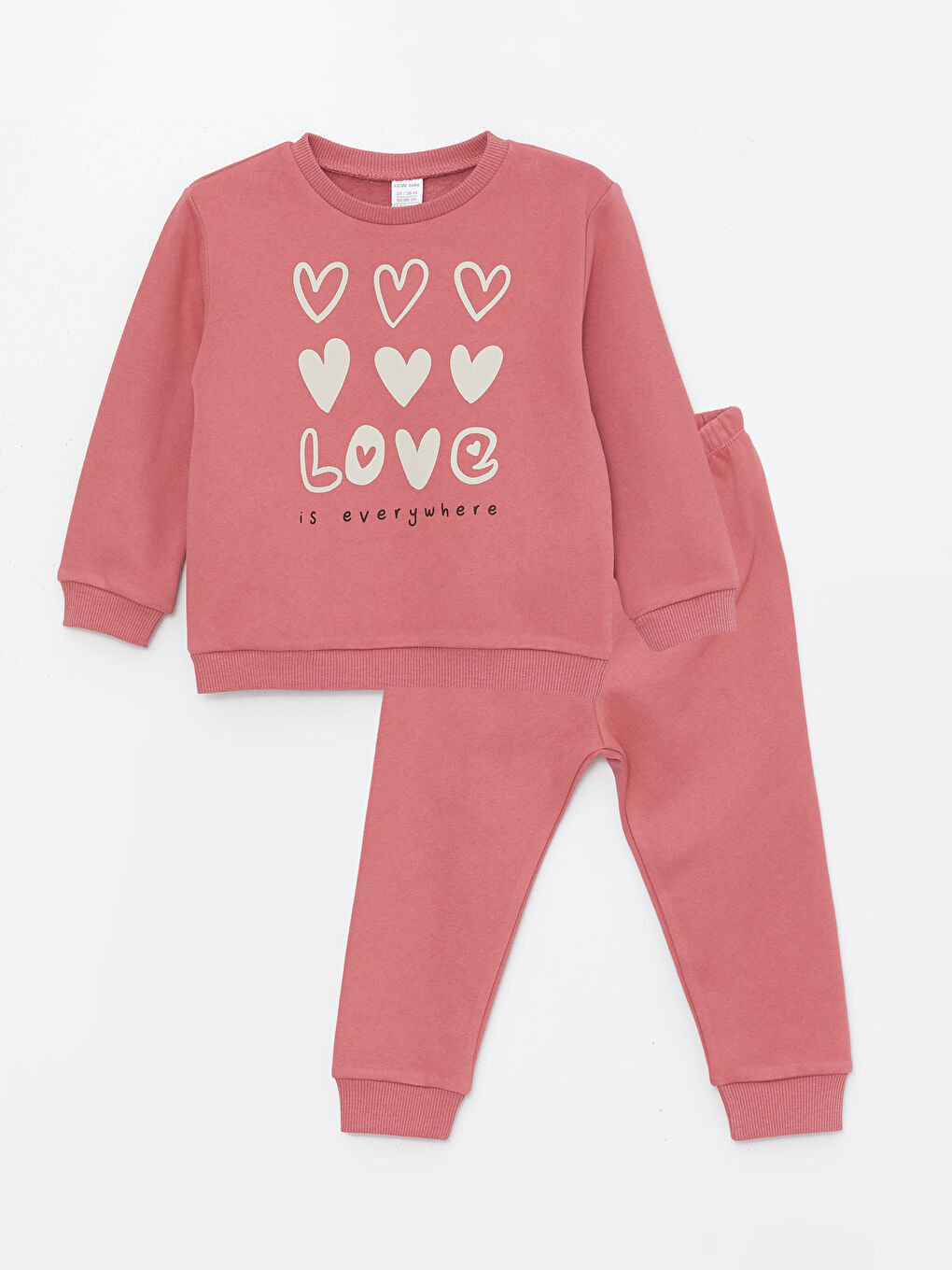 Pembe Bisiklet Yaka Uzun Kollu Baskılı Kız Bebek Sweatshirt ve Eşofman Alt 2'li Takım