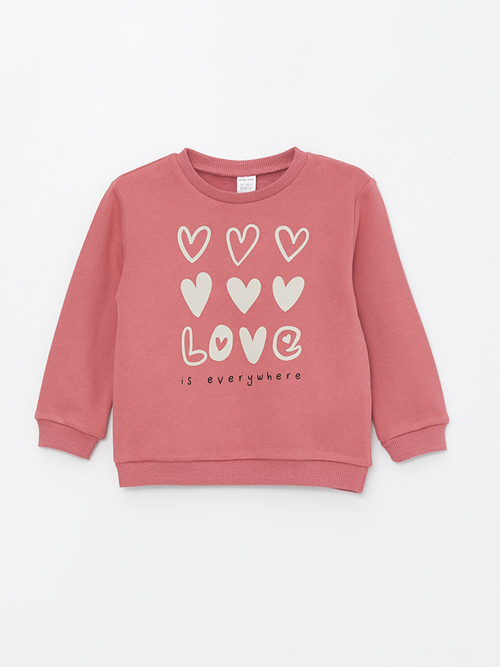 Pembe Bisiklet Yaka Uzun Kollu Baskılı Kız Bebek Sweatshirt ve Eşofman Alt 2'li Takım-1