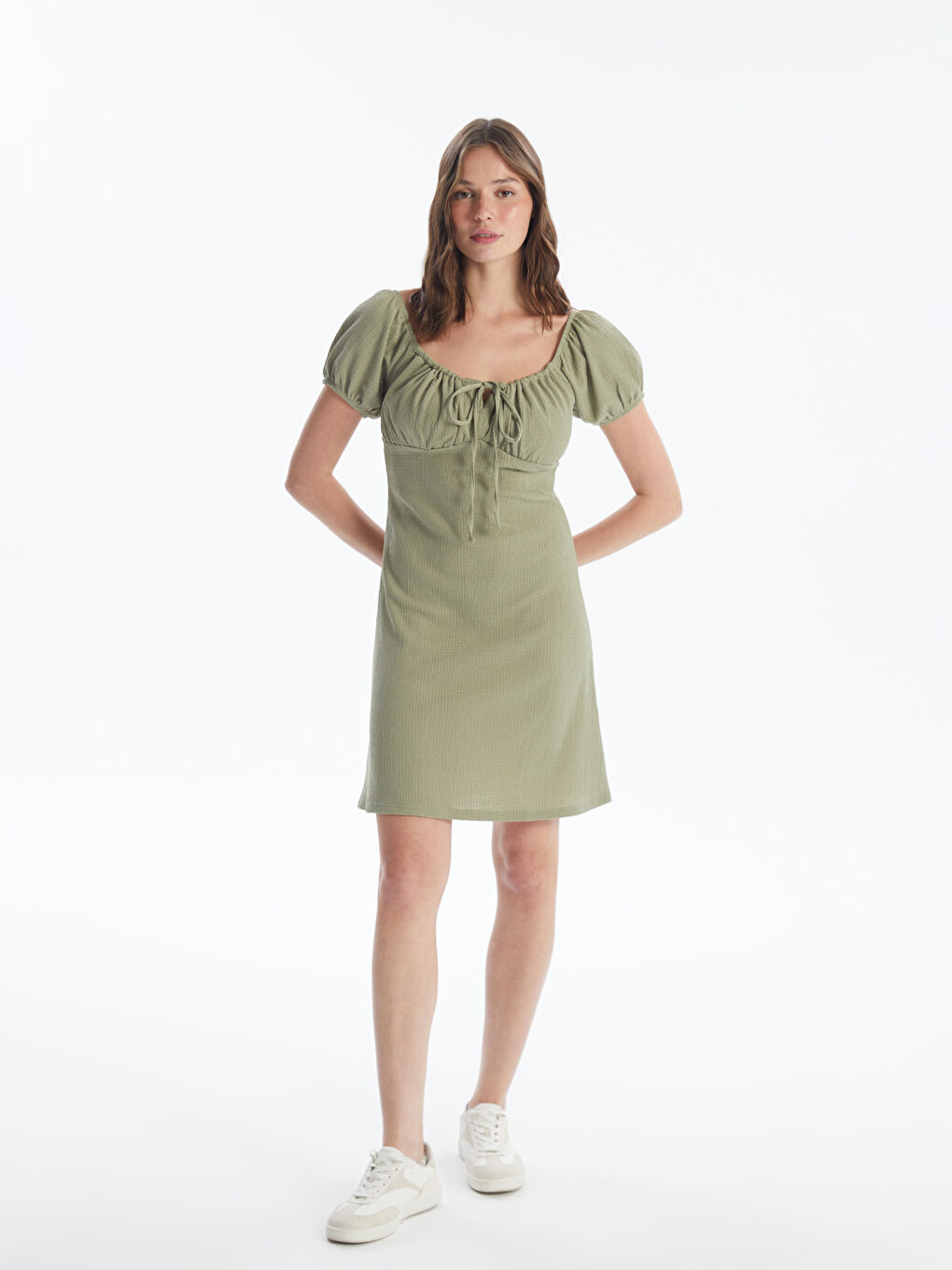 LCW Vision Slash Neck Plain Short Sleeve Women's Dress -S4JQ81Z8-GUY